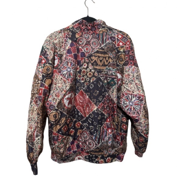 Vintage Robert Stock 100% Silk Patchwork Jacket - Boho Tribal Statement Zip-Up - Picture 4 of 6
